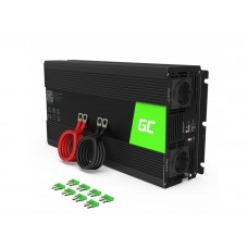 Įtampos keitiklis 12V → 220V 1500/3000W (dvi rozetės) Sinus su USB QC 3.0  Green Cell